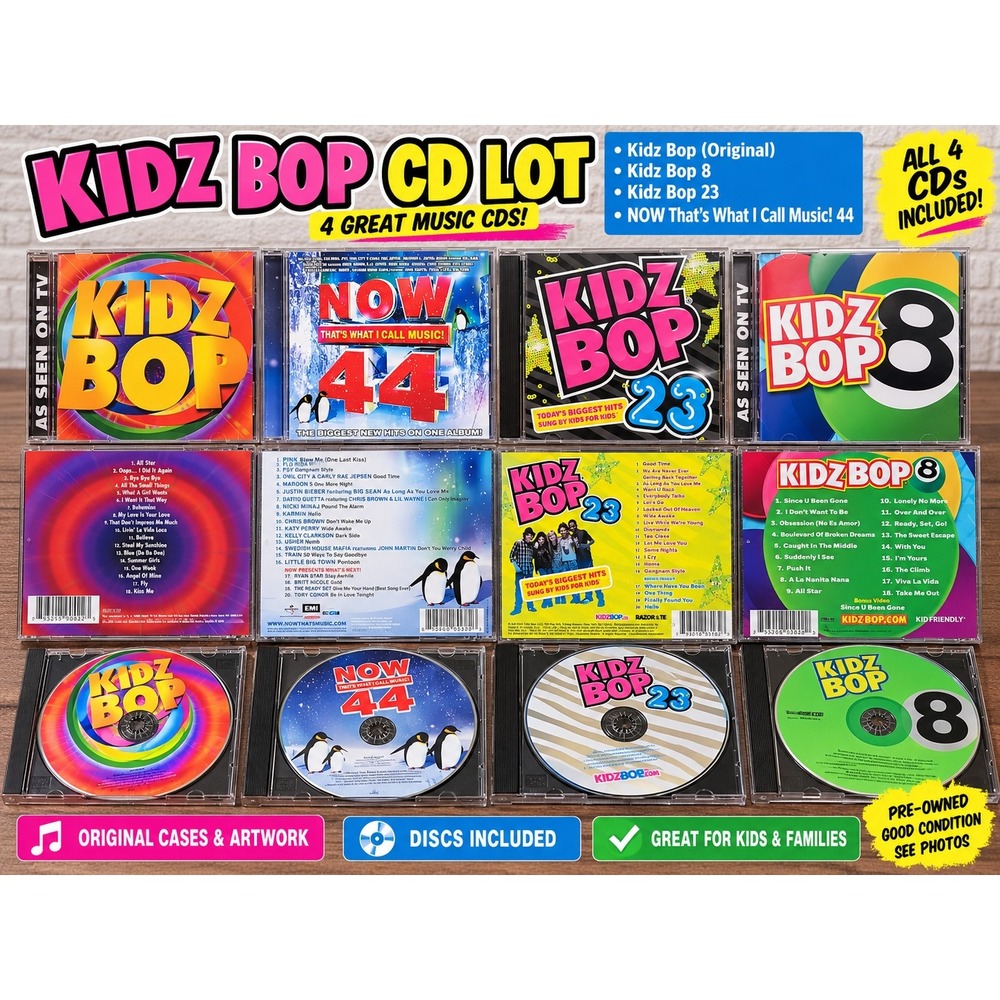 Kidz Bop CD Lot Original Vol 8 23 and NOW 44 Music Compilation 4 Disc Set